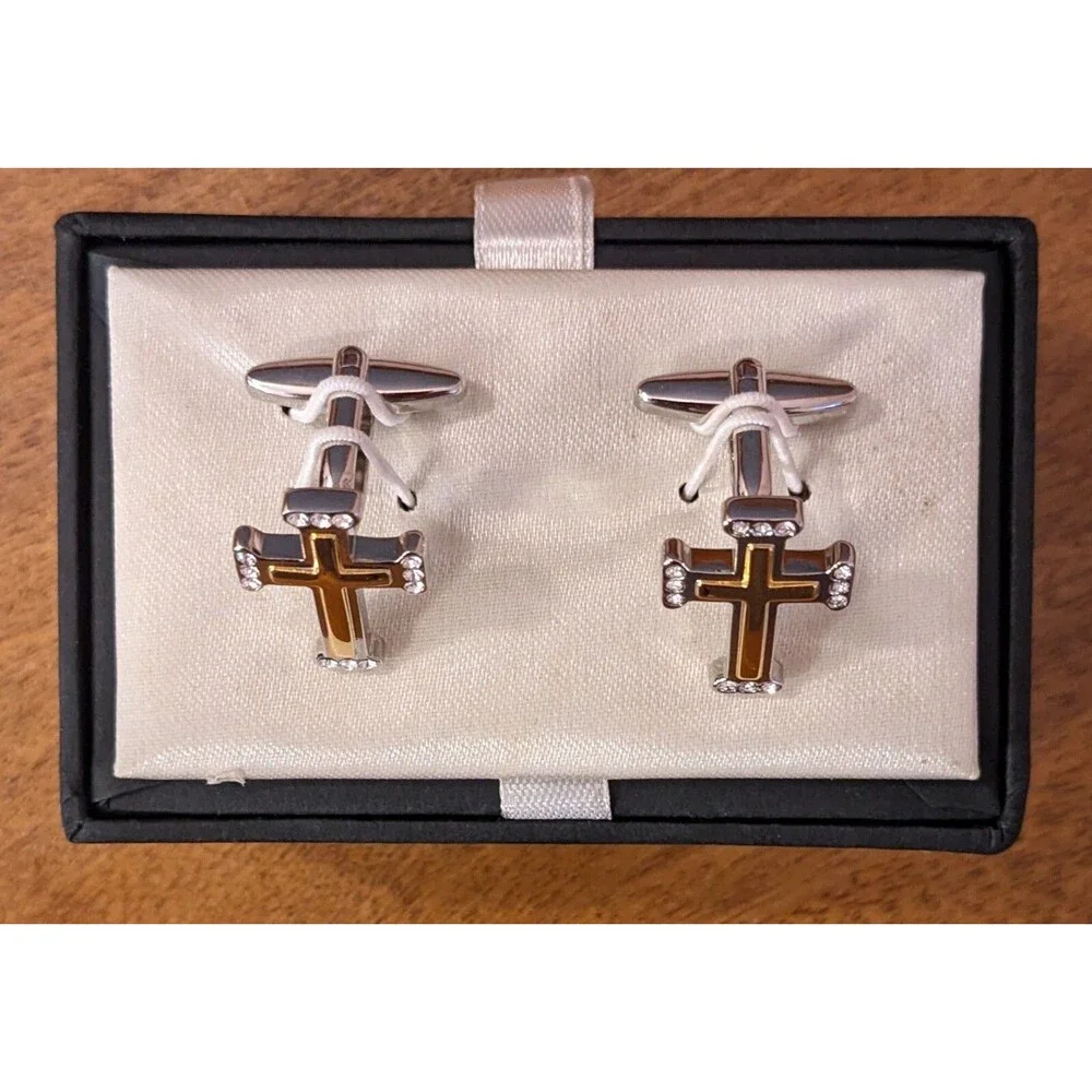 Steve Harvey Cross Design Cufflinks Silver Gold French Cuff Display Box New